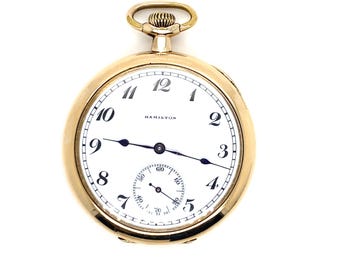 Antique Gold Pocket Watch Hamilton Open Face Grade 910