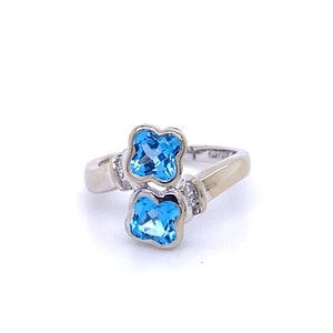Estate White Gold Blue Topaz and Diamond By Pass Ring