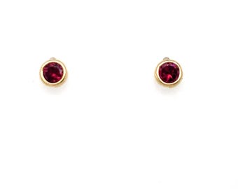 Vintage Gold Stud Earrings Bezel Set Rubies