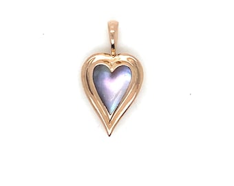 Vintage Rose Gold Heart Pendant with Mother of Pearl Inlay