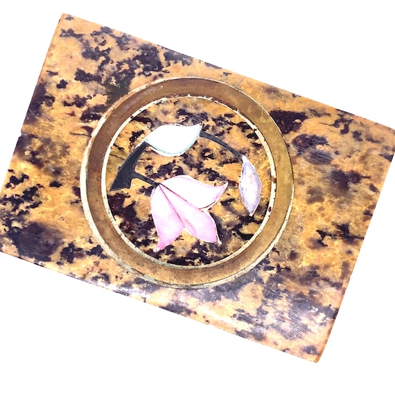 Vintage Carved Alabaster Oval Trinket Jewelry Box… - image 1