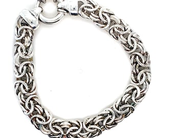 Vintage Sterling Bracelet Wide Byzantine Link with Large Spring Ring Clasp