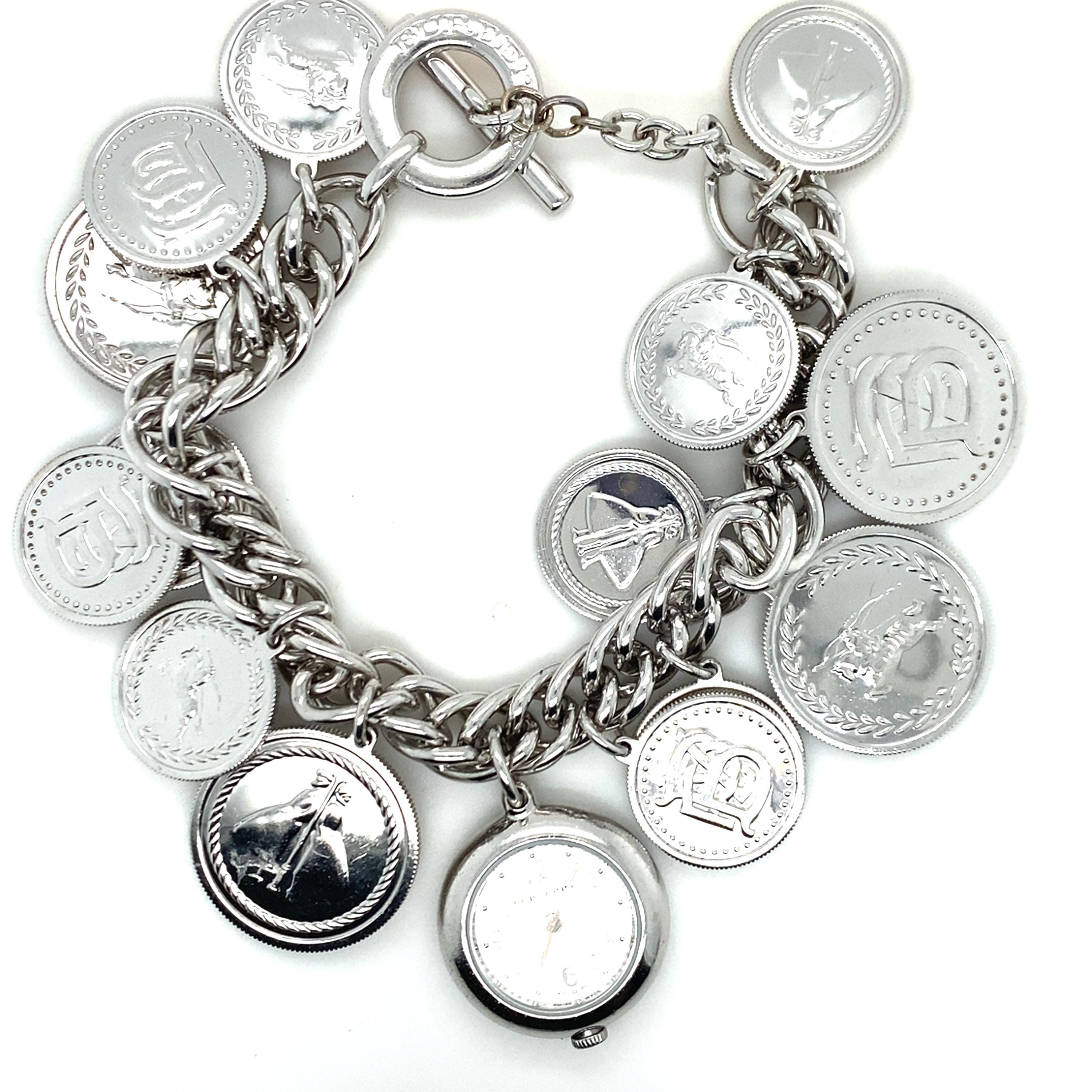 Lady's Vintage Burberry Sterling Silver Coin Charm Bracelet