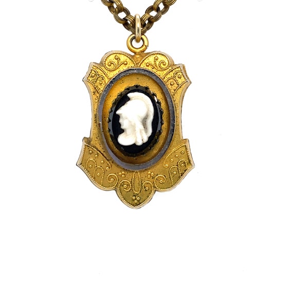 Vintage Gold Toned Cameo Mourning Pendant - image 1