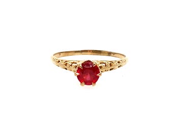 Vintage Gold Statement Ring with Filigree and Ruby Size 10 3/4