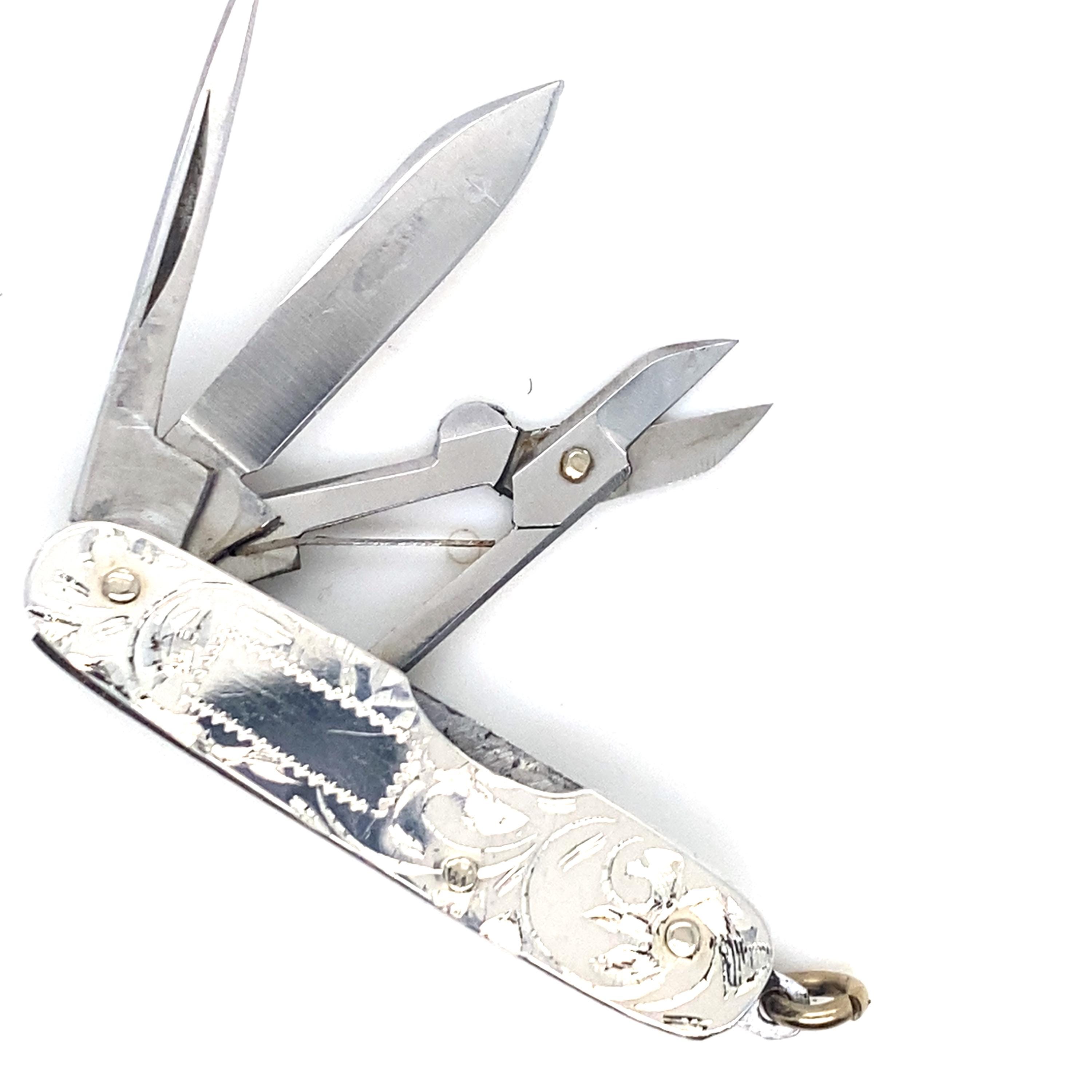 ペーパーナイフ STERLING Vintage Sterling Knife Pocket Size Multi Tool Knife Hand Engraved