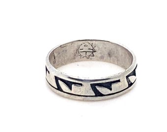 Vintage Sterling Stacking Band Hopi with Geometric Pattern Size 8 3/4