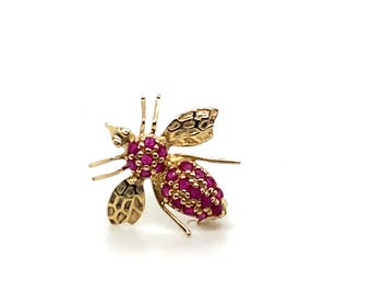 Vintage Gold Brooch/Pendant Ruby Encrusted Bumble Bee