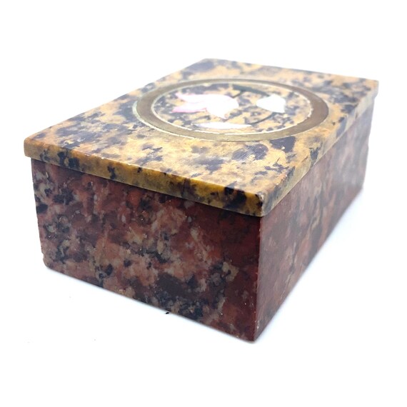 Vintage Carved Alabaster Oval Trinket Jewelry Box… - image 3