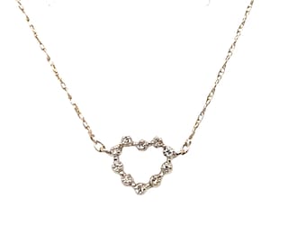 Vintage Gold Pendant Dainty Diamond Heart on 18 " Rope Chain