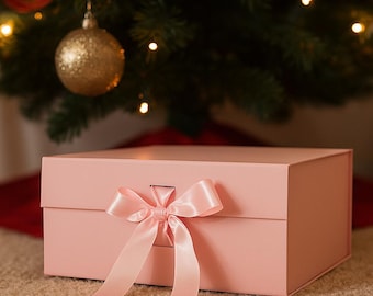 Magnetic Closure Gift Box with Satin Ribbon: Weddings, Birthdays (10x9x3.7 in)