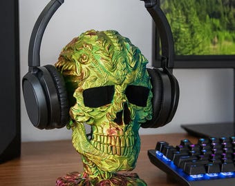 3D Printed Skull | Iridescent Headphone Stand | Gothic Decor | Unique Multicolor Gift