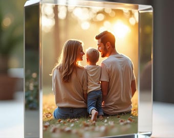 Custom Photo Gift Glass  Photo Block – Personalized Picture Keepsake for Anniversary, Birthday, Memorial and Christmas