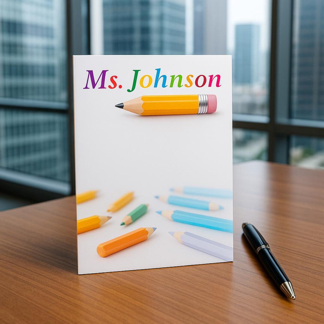 Personalized Teacher Notepad: Colorful Pencil Design, Custom Name - Etsy