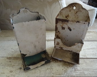 Vintage Pair Shabby Vintage Chic Metal Match Holders