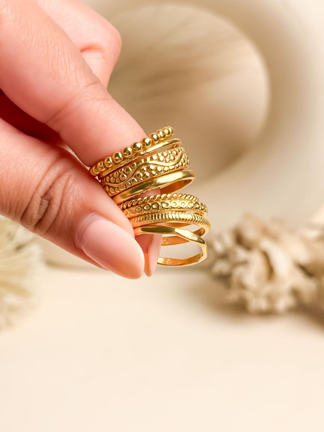 14K Gold Filled Handmade Ring Stack, Set of 8 Gold Stackable Ring Set ...