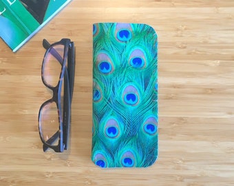 Peacock Feathers Glasses Case, Sunglasses Case, Sunglasses Sleeve, Glasses Sleeve -  Bird Lover Gift