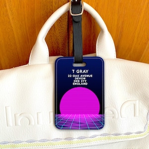 Retro 1980&#39;s Synthwave Personalised Luggage Tag, Travel Tag Gift For Him, Retro Custom Luggage Tag, Suitcase Tag, 80&#39;s Bag Tag