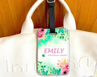 Personalised Floral Bag Tag: Name Luggage Tag, Adventure Awaits Bon Voyage Gift