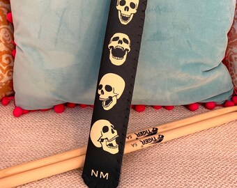 Personalised Drum Stick Holder Drum Stick Case Drum Stick Sleeve - Skulls