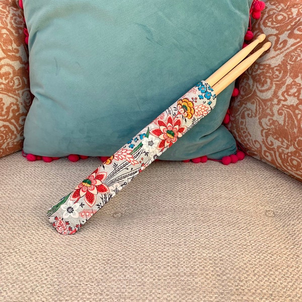 Personalised Flower Drum Stick Holder, Drum Stick Case, Drum Stick Sleeve - Vintage Flowers