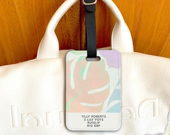 Watercolour Leaf Print Luggage Tag / Personalised Travel Tag / Travel Tag / Address Tag / Suitcase Tag / Bon Voyage Gift