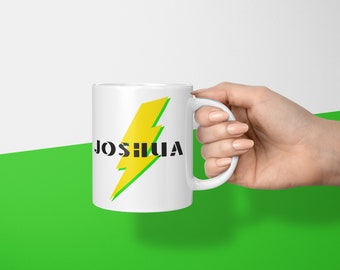 Name Lightning Bolt Mug / Ceramic Personalised Yellow and Green Lightening Bolt Mug / 11 oz Personalised Mug / Husband Mug / Son Mug