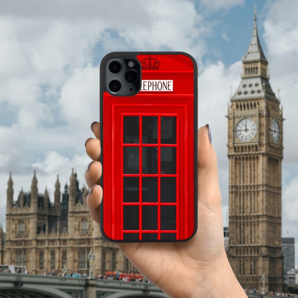 Red British Telephone Box iPhone Case for iPhone SE, 11, 12, 13, 14, 15 Plus, Pro, Pro Max, Mini, London Phone Box, London England Gift