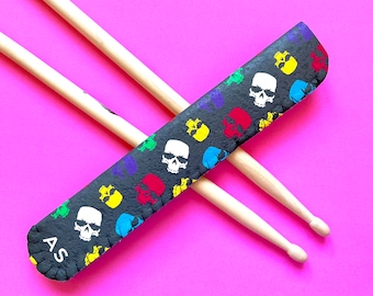 Drumstick Holder, Drumstick Case, Drumstick Cover - Rainbow Skulls, Birthday Gift for Drummer