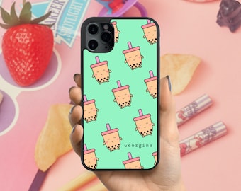 Personalised Boba Tea iPhone Case for iPhone 11, 12, 13, 14, 15, Mini, Plus, Pro, Pro Max, Bubble Tea Gift for Her, gift for boba lover.