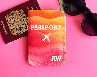 Orange and Pink Personalised Passport Holder, Travel Gift, Holiday Gift for Her, Custom Passport Case