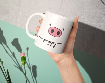 Kawaii Pig Face Mug / Personalised Cute Name Mug / Galantine Mug / Girls Personalised Mug / Kids Cute Mug / Personalised Pig Mug