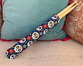 Drum Stick Holder Drum Stick Case Drum Stick Sleeve - Mexican Skulls and Flowers