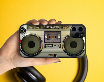 Retro Boombox Music Cassette Tape iPhone Case for iPhone 15, 14, 13, 12, 11, SE, Personalised Tape Gift for Him