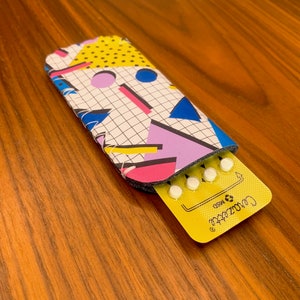 Retro 80s Pattern Mini Pill Case: Handmade Felt Sleeve (5cm x 11cm)