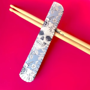 Vintage Boho Flowers and Skulls Drum Stick Holder Case, Drummer Gift for Her