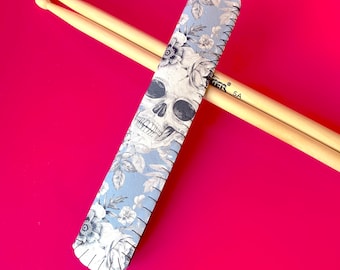 Boho Flowers and Skulls Drum Stick Holder Case: Drummer Gift