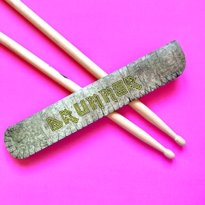 Personalised Vintage Drum Stick Holder,80&#39;s Style Drum Stick Case, Drum Stick Sleeve for Birthday Gift Drummer, Vintage Rocker Drummer Gift