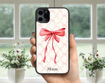 Bow Coquette iPhone Case / Personalised Name Pink Bow iPhone Case for iPhone 11, 12, 13, 14, 15, Plus, Pro, Pro Max, Gift for Her