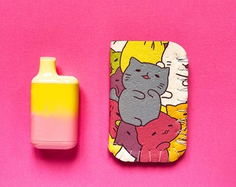 Cute Cats Mini Vape Case with Clasp Keyring for Disposable Mini Vapes, Gift for Cat Lover