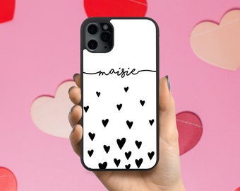 Personalised Black Love Hearts iPhone Case, Anniversary Gift for Her, iPhone 11, 12, 13, 14, 15, SE, Mini, Plus, Pro, Pro Max Case