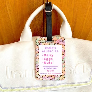 Personalised Food Allergy Tag / Food Allergy Label / Allergy Alert Travel Tag / Allergy Tag / Child&#39;s School Allergy Tag / Allergy ID