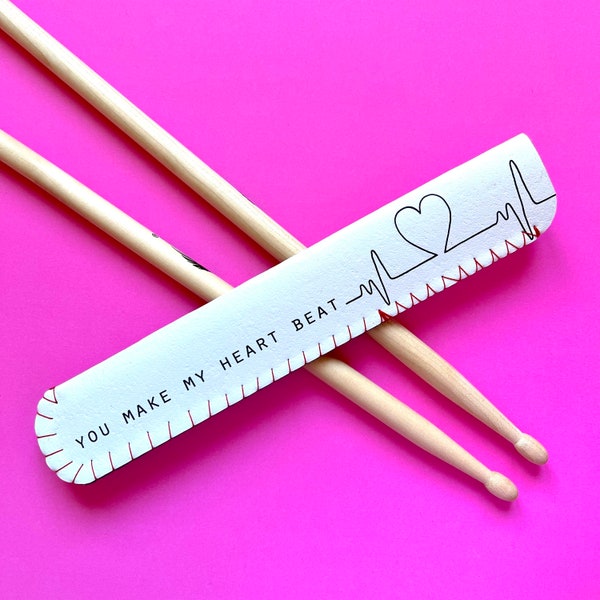 Heart Beat Drum Stick Holder, Personalised Valentines Day Drummer Gift, Anniversary Gift