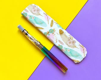 Boho Gold Feathers VAPE PEN CASE, Vape Pen Holder, Ecig Pouch Lanyard Holder,  Ecig Case, Vape Holder, Vape Pouch With Keyring or Wristlet