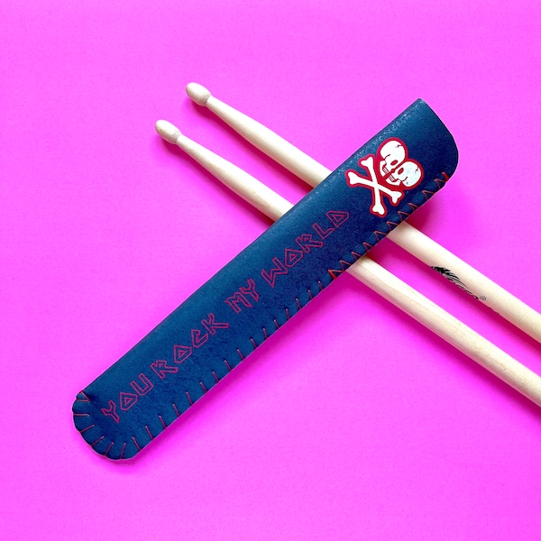 Personalised Love Skull and Bones Drumstick Case, Skeleton Bones Love Drumstick Holder, Valentines Drumstick Case