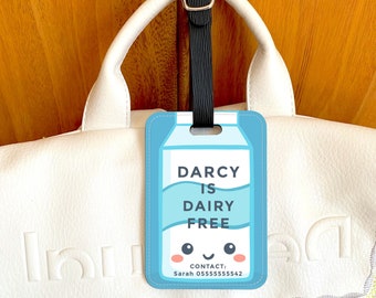 Personalised Dairy Free Tag/ Kids Dairy Free Travel Tag / Kawaii Allergy Alert Tag / Child's School Dairy Free Tag /  Dairy Allergy Label
