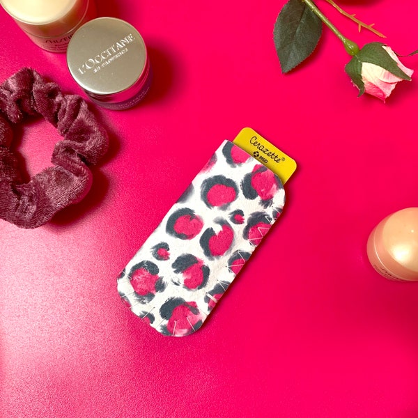 Pink Leopard Print Mini Pill Birth Control Case, Birth Control Pill Sleeve, Cerazette Mini Pill Case, Mini Pill Case - Size Small 5cm x 11cm