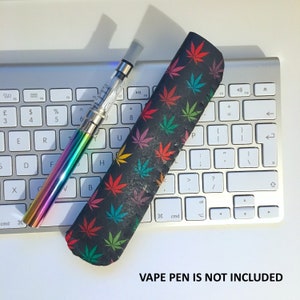 レインボー マリファナ リーフ VAPE ペンホルダー、VAPE ペンケース、VAPE ホルダー、ストラップ用キーリングアタッチメント付きVAPE ポーチ