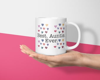 Best Auntie Ever Mug / Best Auntie Ever Coaster / Heart Auntie Mug / Auntie Coaster / Best Aunt Gift / Pastel Hearts Mug / Auntie Gift