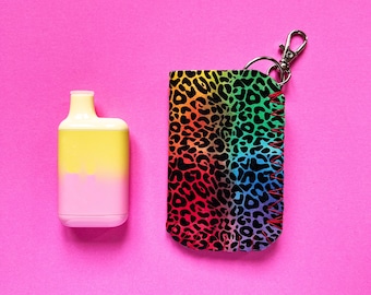 Rainbow Leopard Mini Vape Case for Disposable Mini Vapes with Clasp Keyring, Gift for Vapers